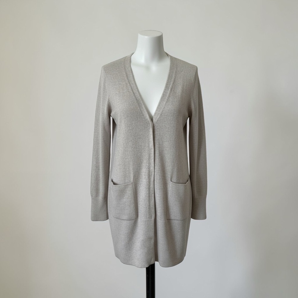 Eileen Fisher Merino Wool Long Cardigan Gray V Neck Snap Front Size S
